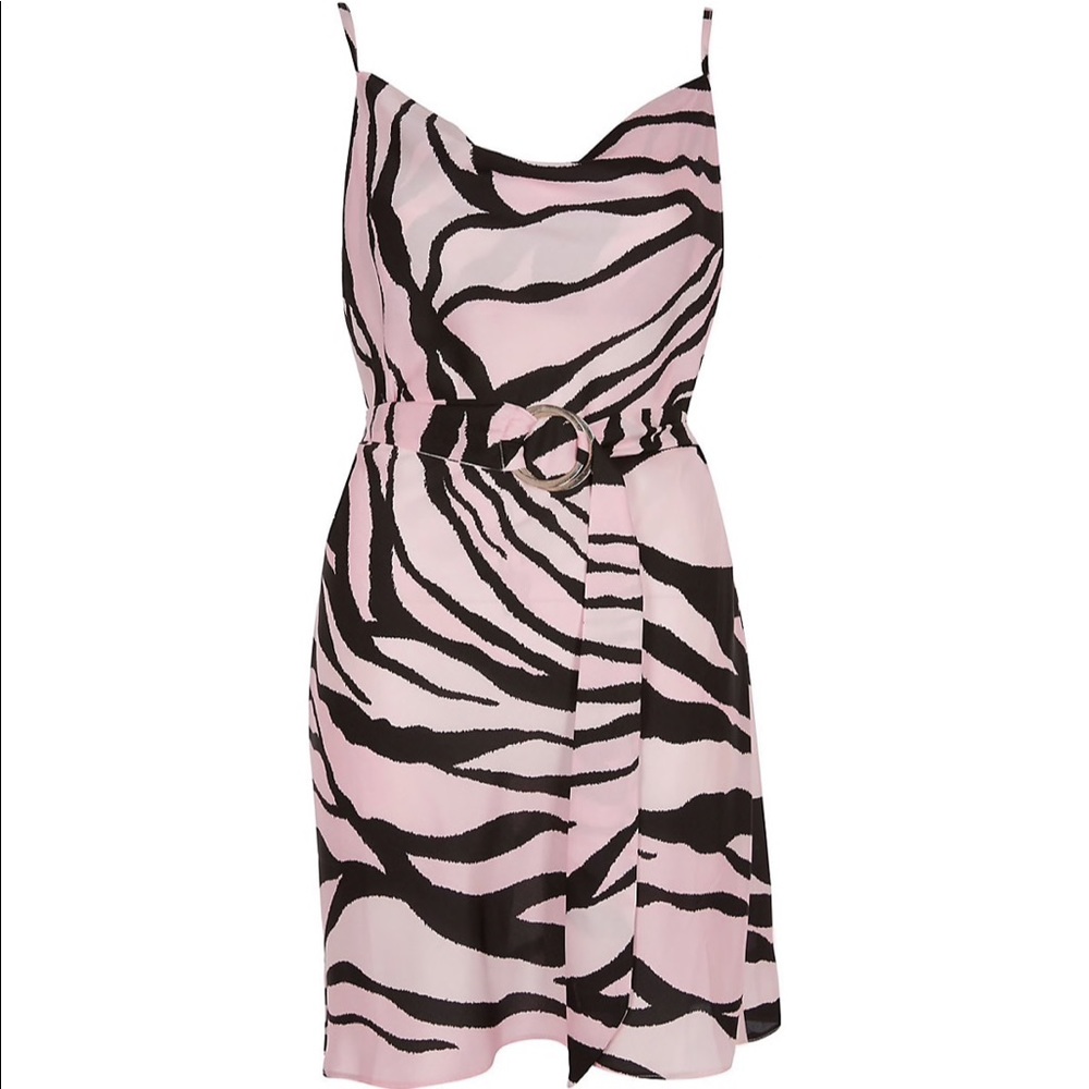 ❌[SOLD]❌ NWT - RiverIsland zebra striped slip dress & belt